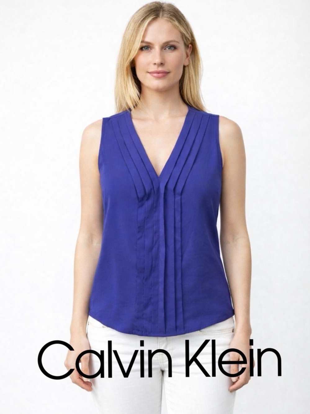 💜💜👉 Calvin Klein Purple Pleated Ruffle Tank Top – Size Small Sleeveless Blouse - Picture 1 of 4